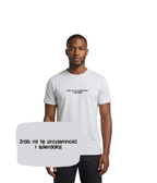Gray CustomClothes.pl T-shirt with embroidered quote "Zrób mi tę przyjemność i spierdalaj" displayed front view