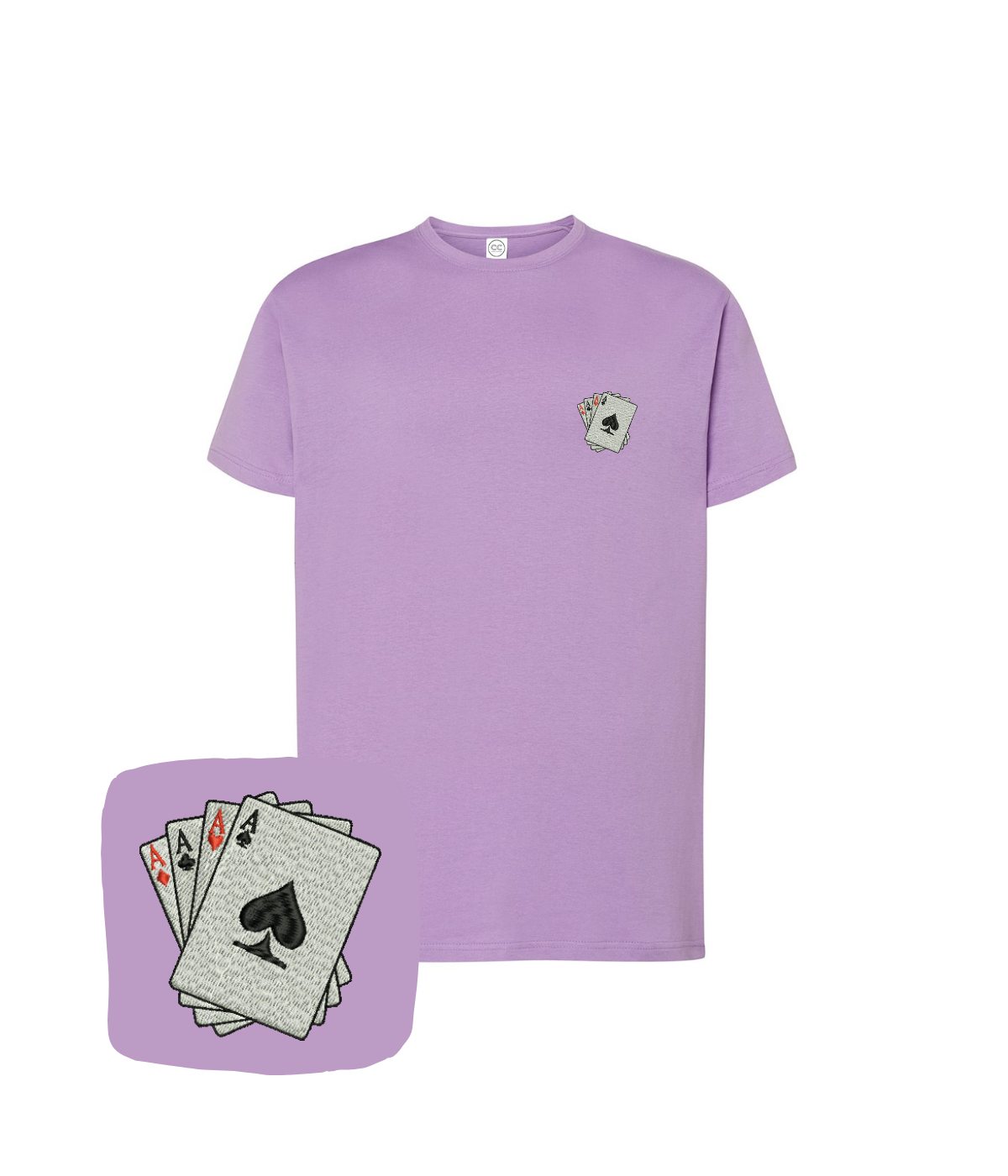 CustomClothes.pl T-shirt with embroidered four aces design, featuring detailed needlework on soft fabric.