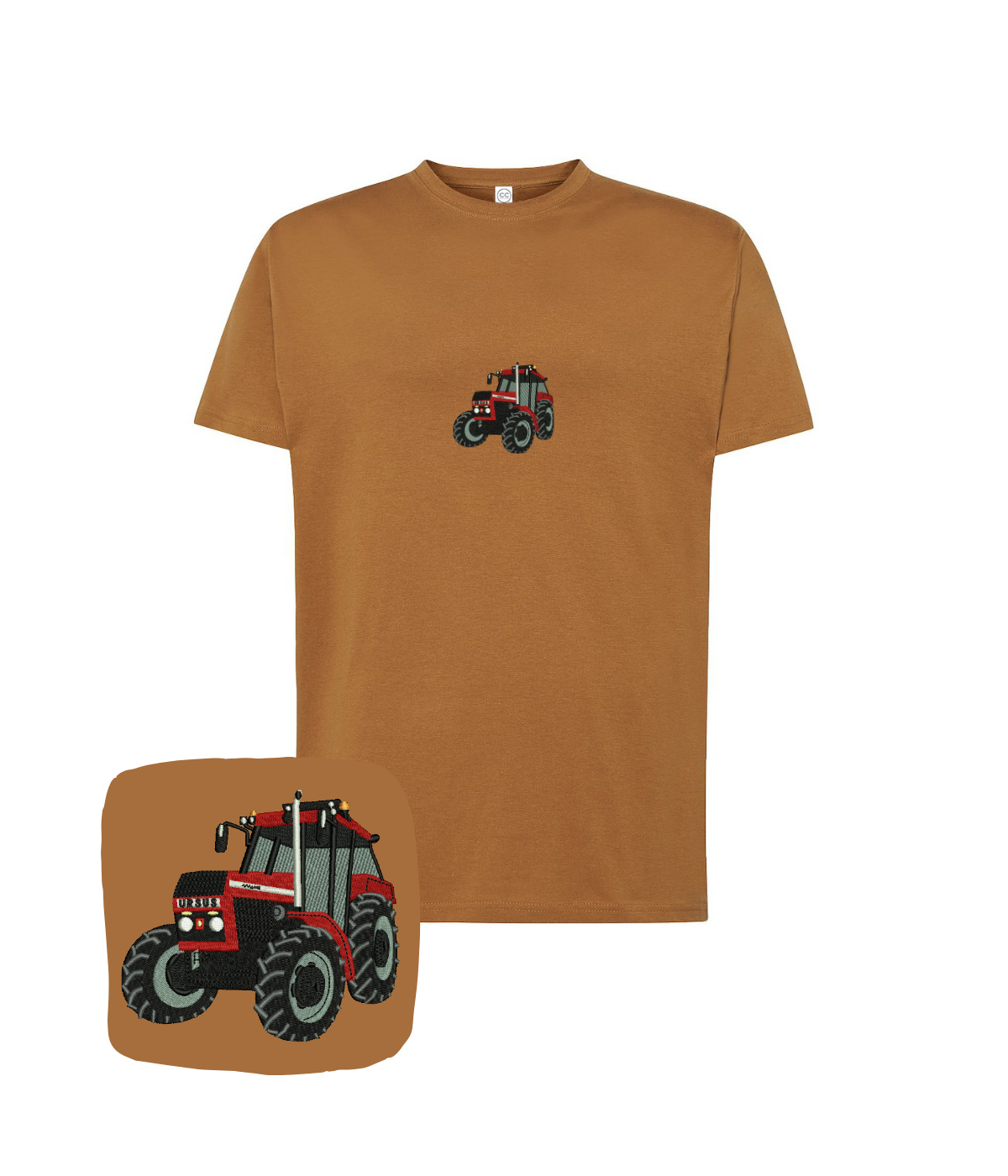 Cotton t-shirt featuring an embroidered tractor design, Ursus logo, in a casual style by CustomClothes.pl.