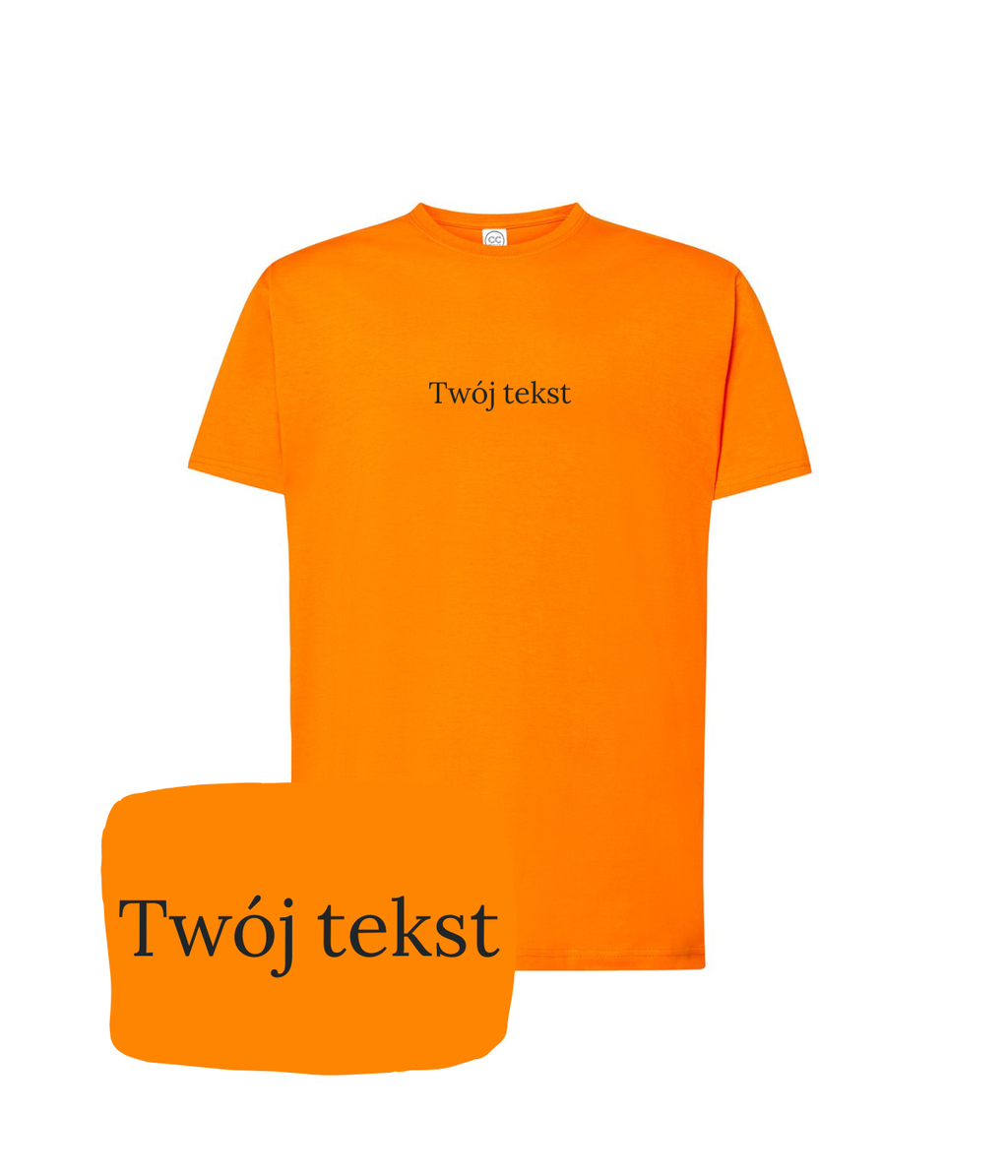 Orange personalized T-shirt from CustomClothes.pl featuring a custom text or message on the front.