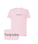 Pink personalized T-shirt with custom text from CustomClothes.pl, featuring a small written message on the front.