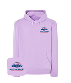 Blue hoodie with embroidered company logo on the chest, featuring a casual fit and comfortable fabric from CustomClothes.pl.