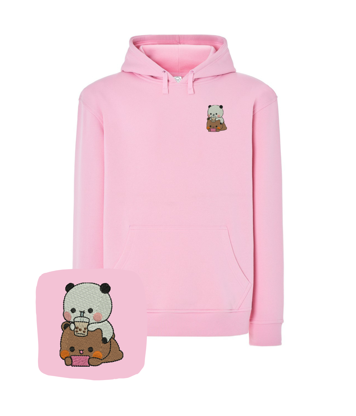 Matching blue embroidered hoodies for couple, featuring playful bubu and dudu designs by CustomClothes.pl.