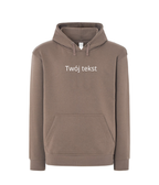 CustomClothes.pl personalized hoodie with small custom text on the front, featuring a cozy hood and soft fabric.