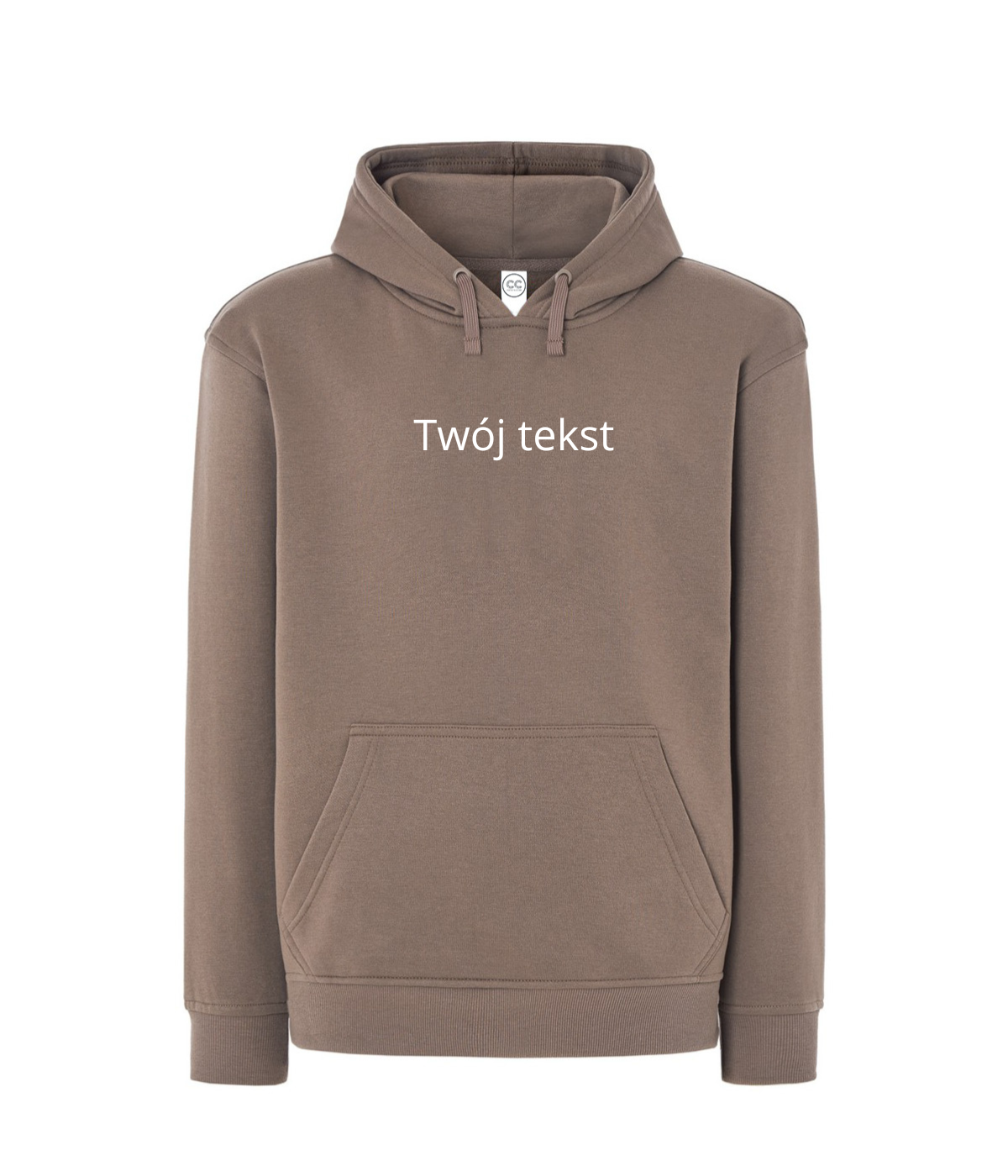 CustomClothes.pl personalized hoodie with small custom text on the front, featuring a cozy hood and soft fabric.