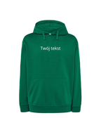 Personalized hoodie with small custom text on the chest, featuring a warm, comfortable design from CustomClothes.pl.