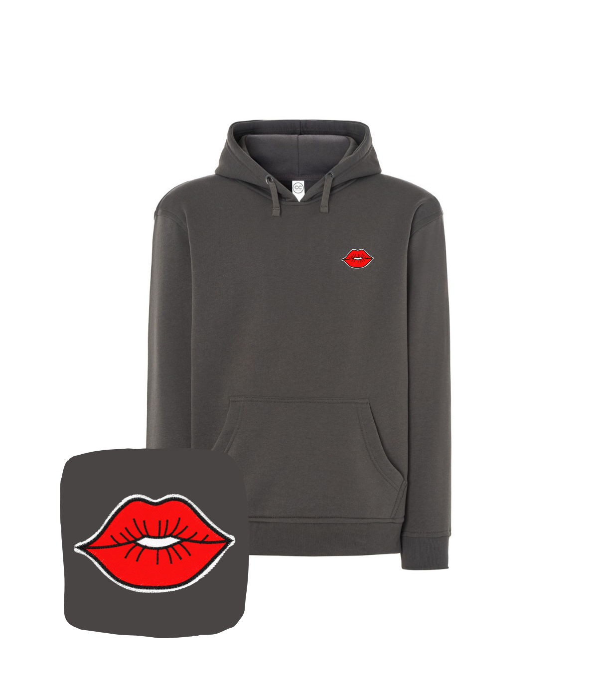 grafitowa bluza z haftem wzoru ust na sercu 