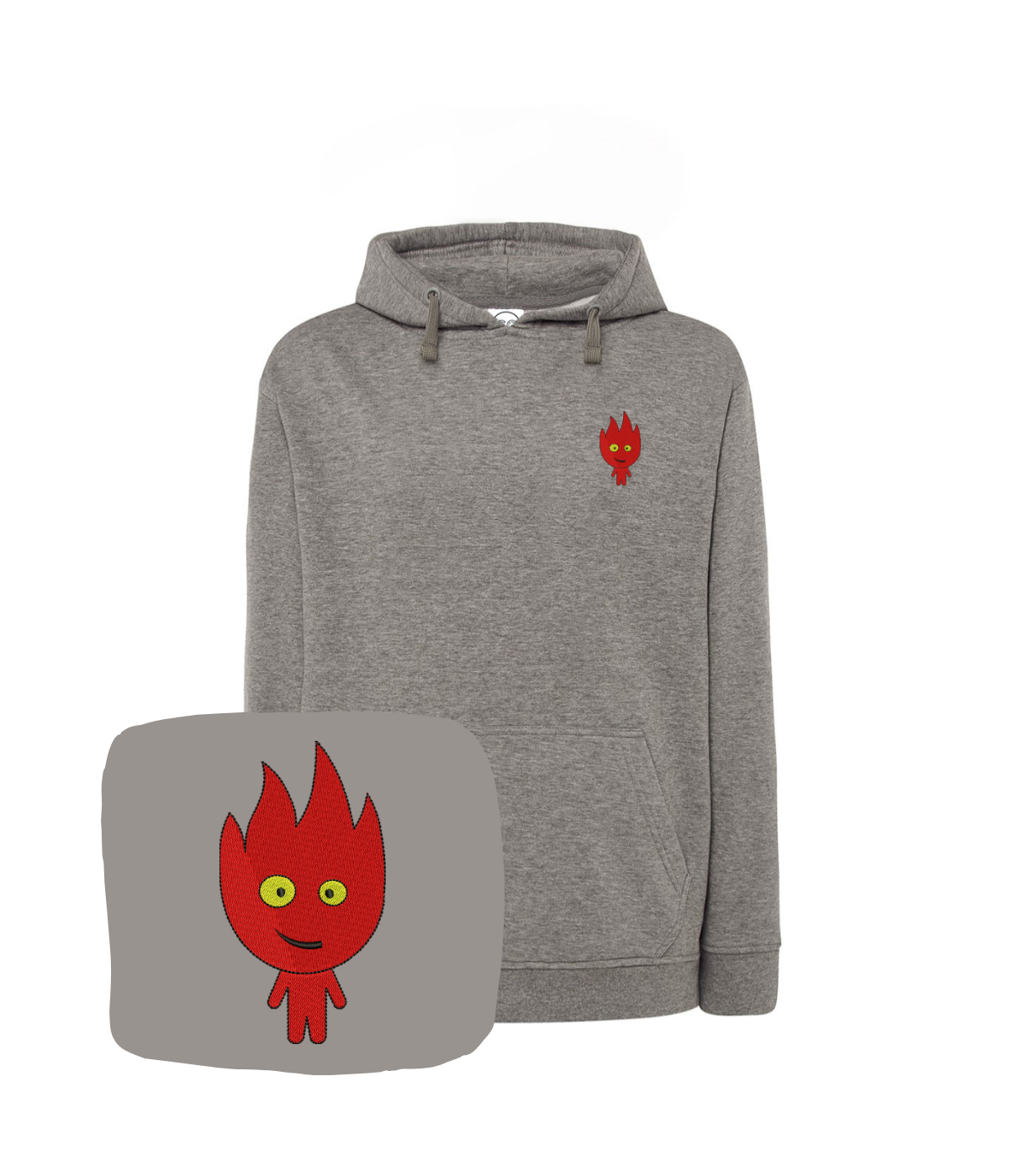 CustomClothes.pl personalized hoodie with flame embroidery, featuring a stylish design and comfortable fit.