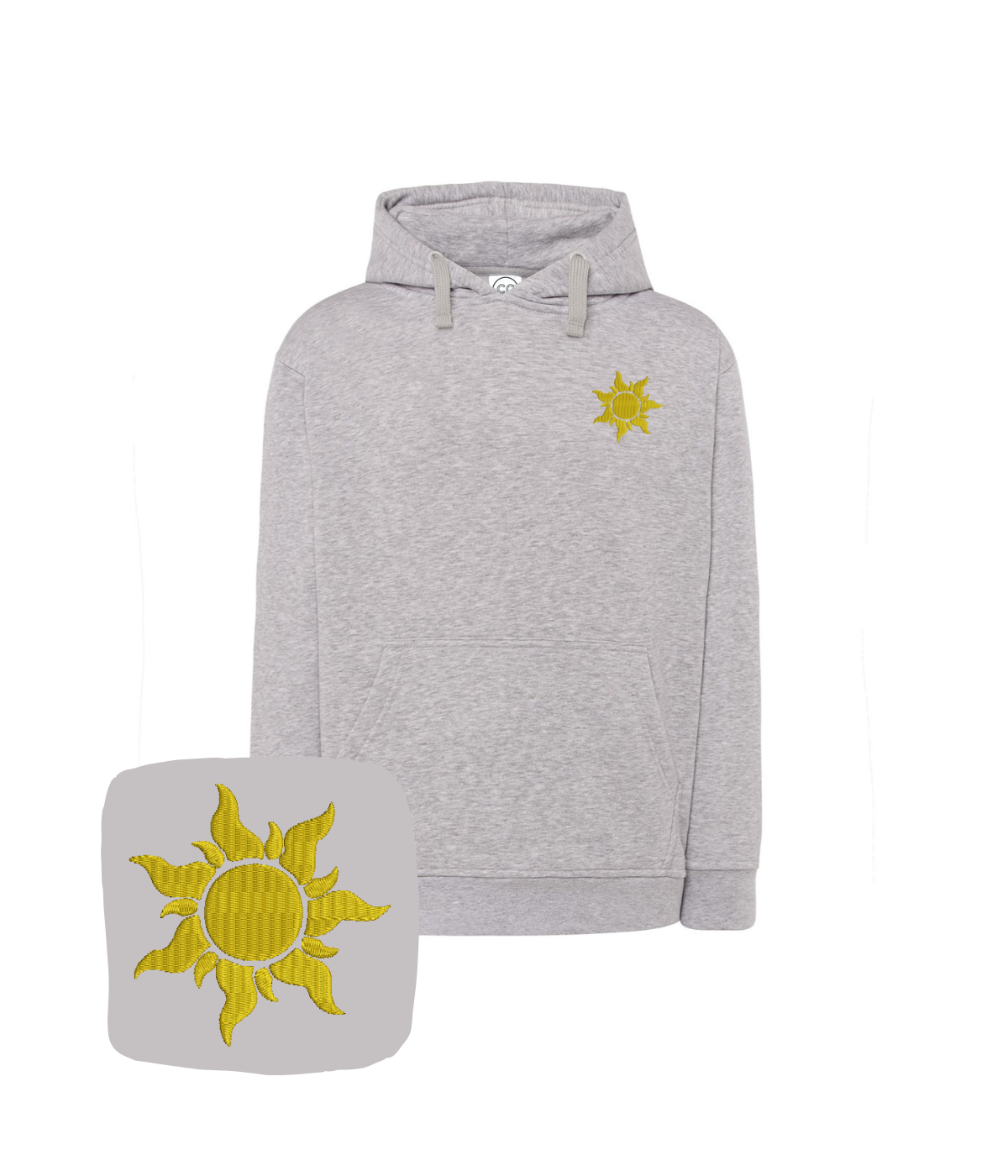 CustomClothes.pl sun embroidered hoodie showcasing a bright sun design on a casual sweatshirt.