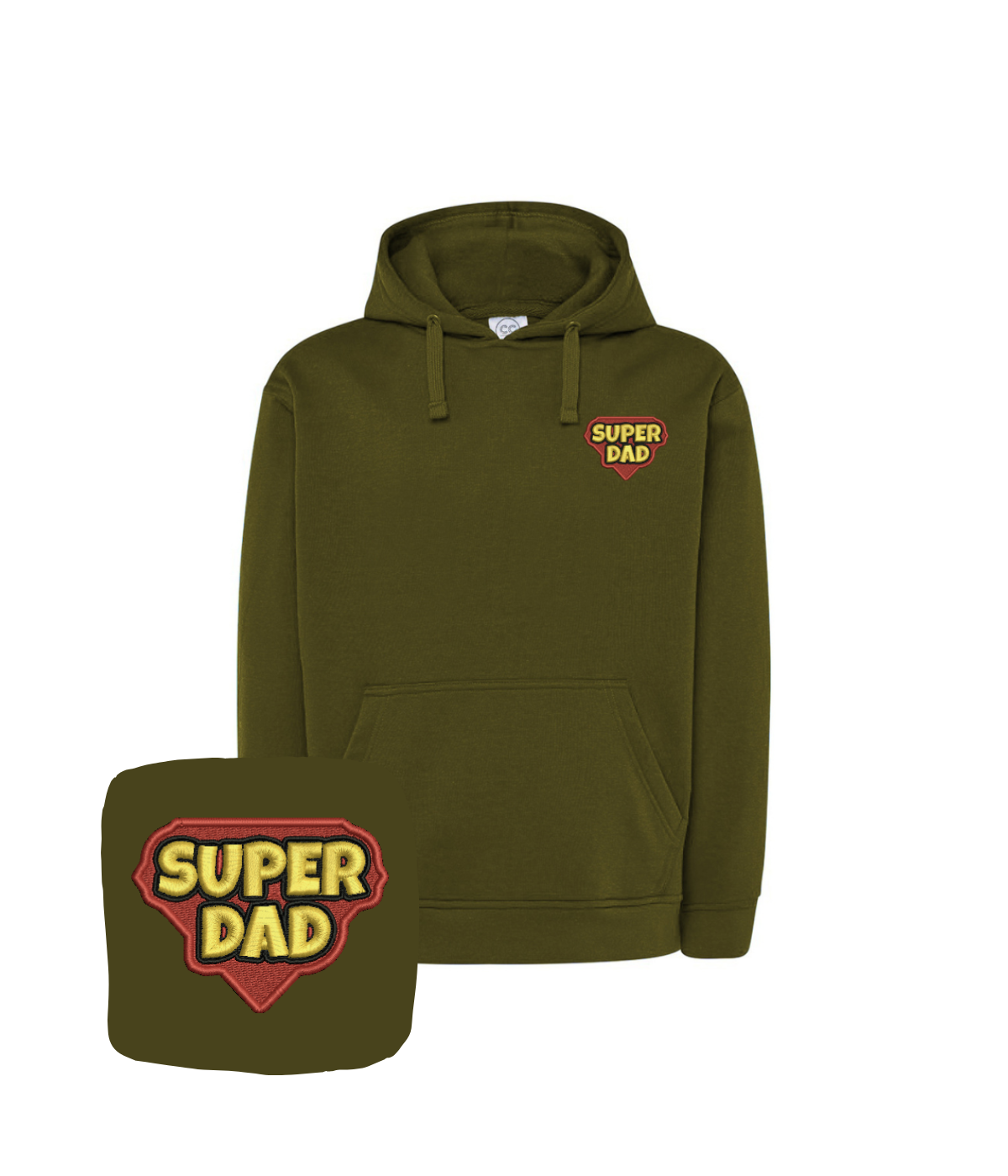 Personalized CustomClothes.pl blue sweatshirt with embroidery for dad, featuring a “Super Dad” design and custom text.