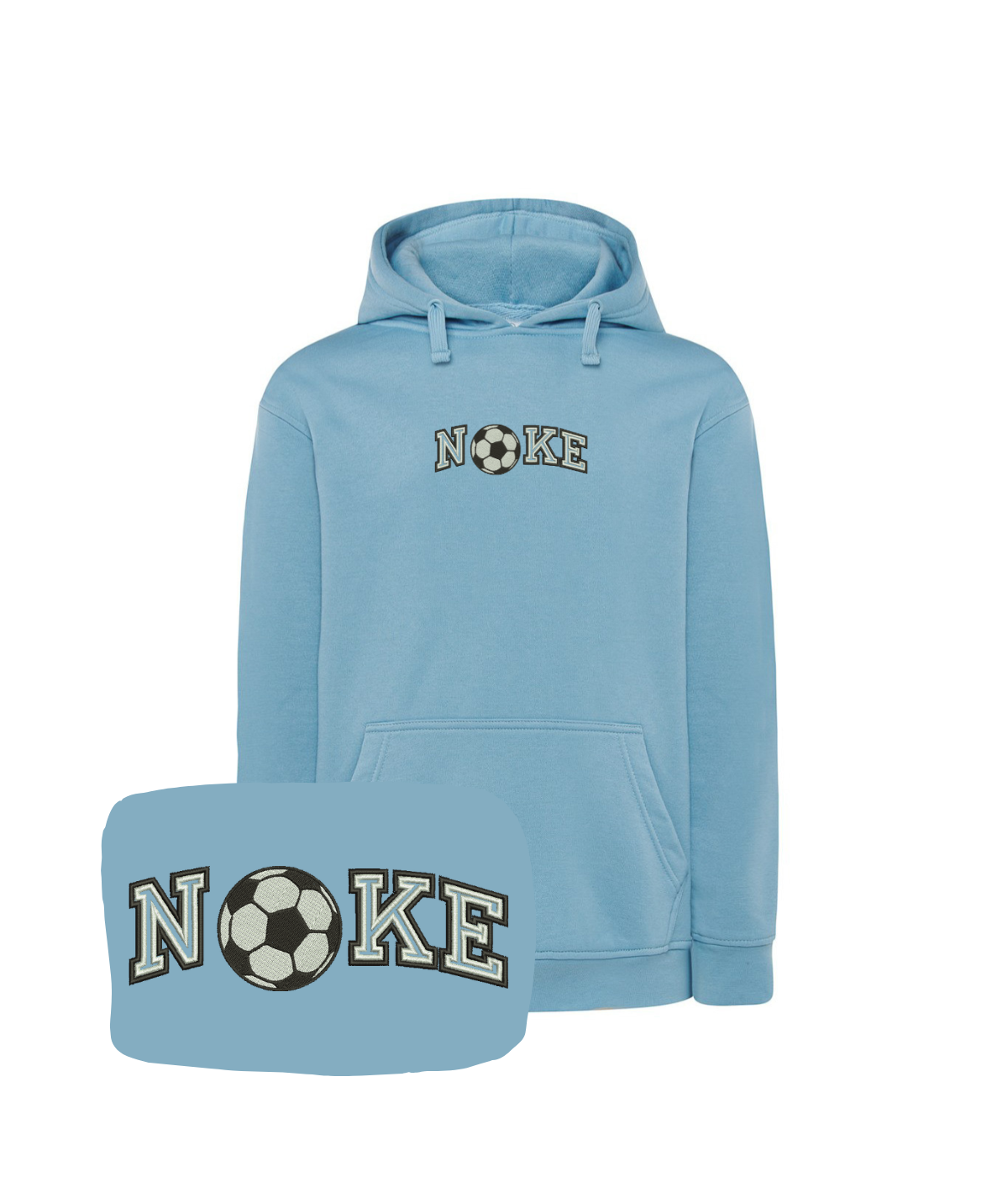 Blue sweatshirt with embroidered football and "Piłka Nozna" text, featuring sporty design from CustomClothes.pl.