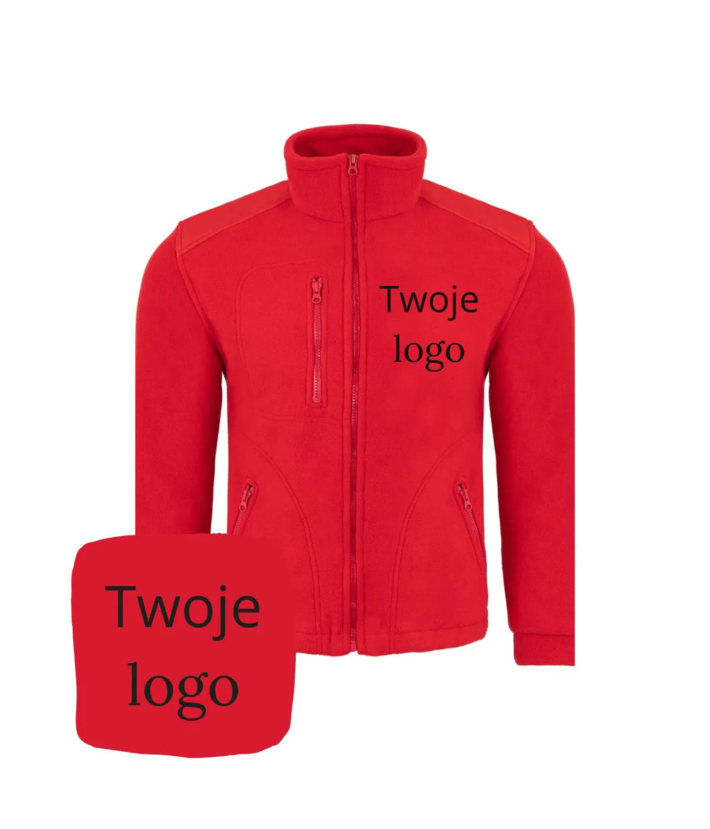Czerwony polar firmowy bez wzmocnień z miejscem na logo na piersi i plecach - polar z logo firmy haft komputerowy