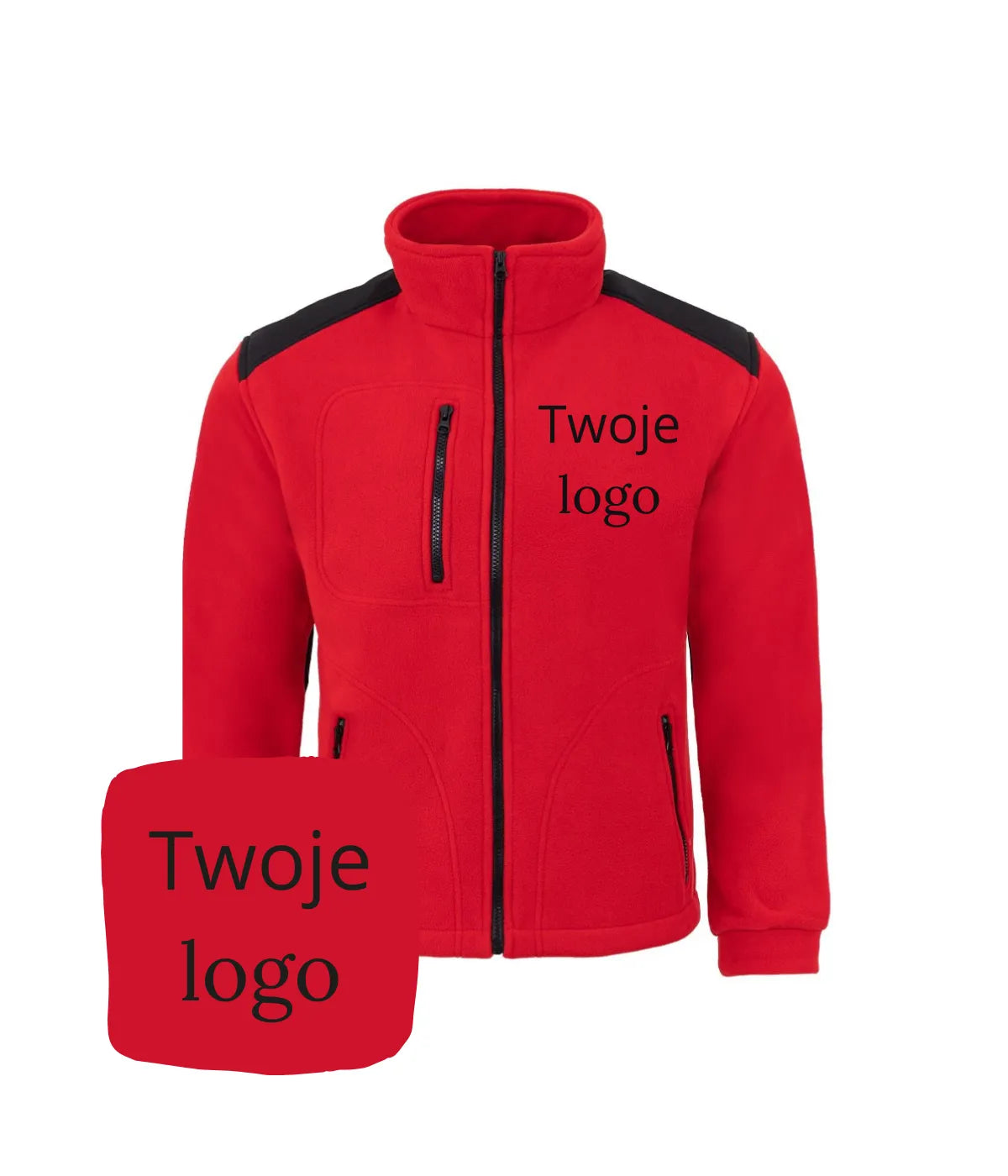 Czerwony polar firmowy premium z czarnymi wzmocnieniami na barkach z miejscem na logo na piersi i plecach - polar premium z haftem logo