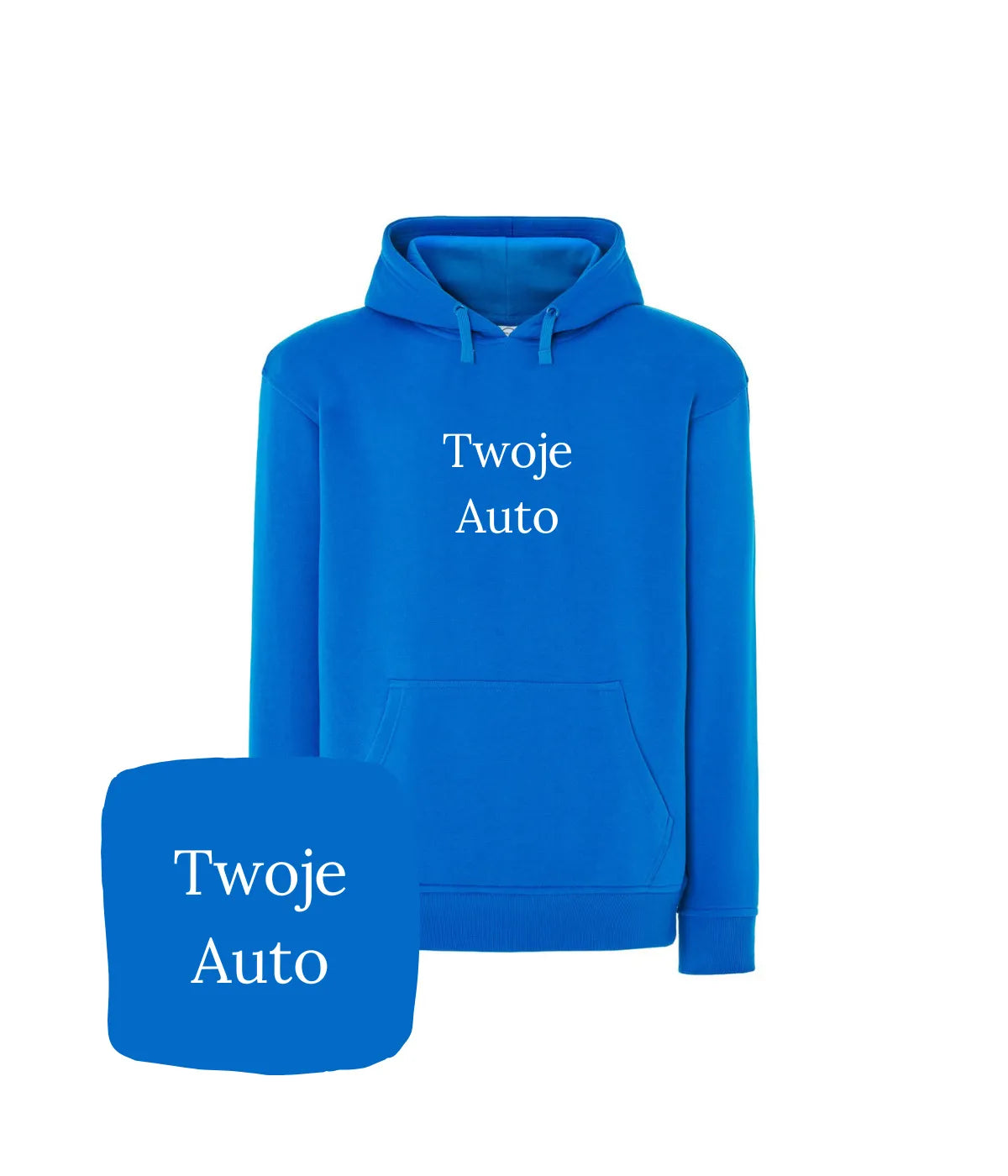 Turkusowo-wodno-turkusowa bluza z kapturem z haftowanym motywem samochodu. Z przodu znajduje się wizerunek samochodu kierowcy, co nadaje jej wyjątkowy, stylowy wygląd.