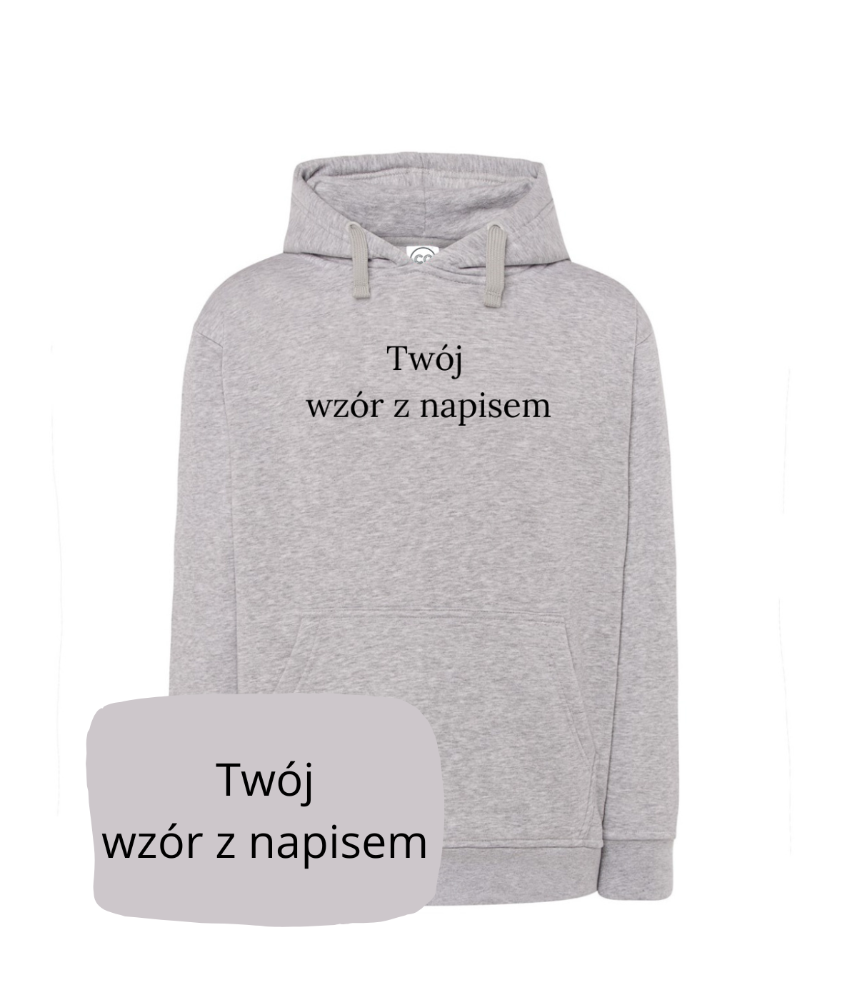 Personalized hoodie from CustomClothes.pl with custom text and embroidered photo, featuring a cozy design and adjustable hood.