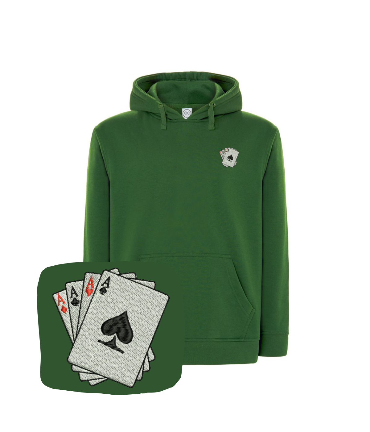 CustomClothes.pl blue sweatshirt with intricate embroidery design featuring four card suits, casual and stylish for everyday wear.