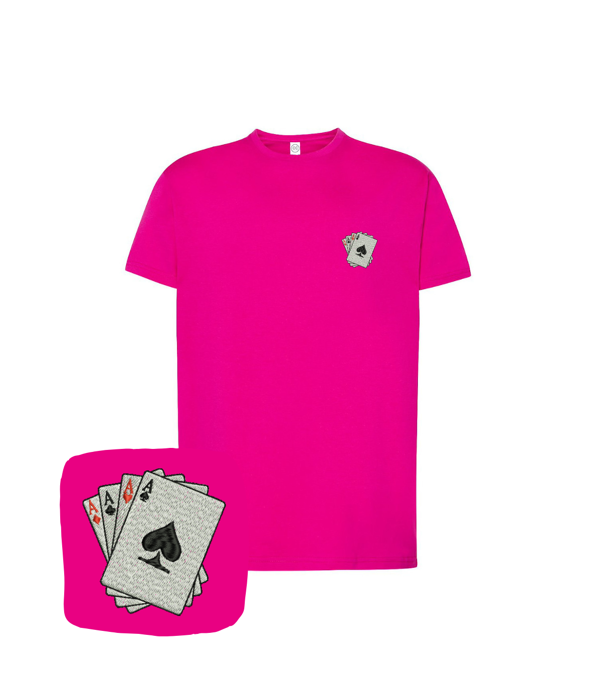 Colorful CustomClothes.pl T-shirt with embroidered design of four aces, casual fit and detailed needlework, perfect for stylish wear.