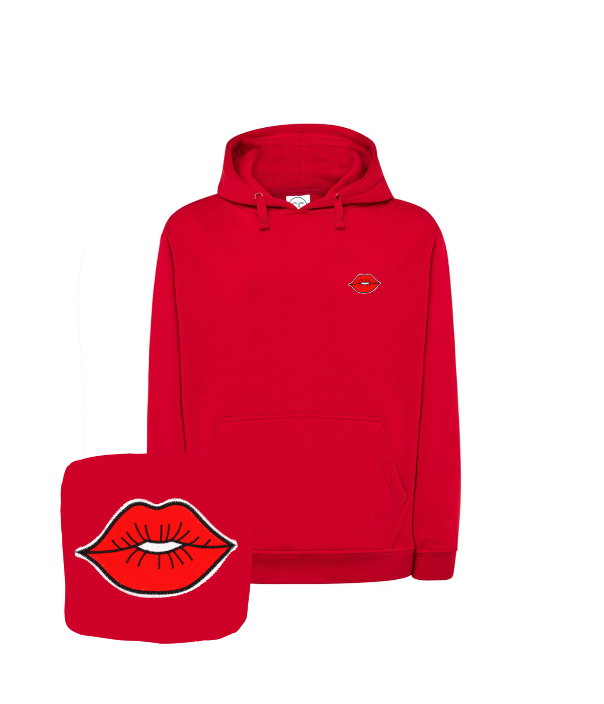 czerwona bluza z haftem ze zdjęcia