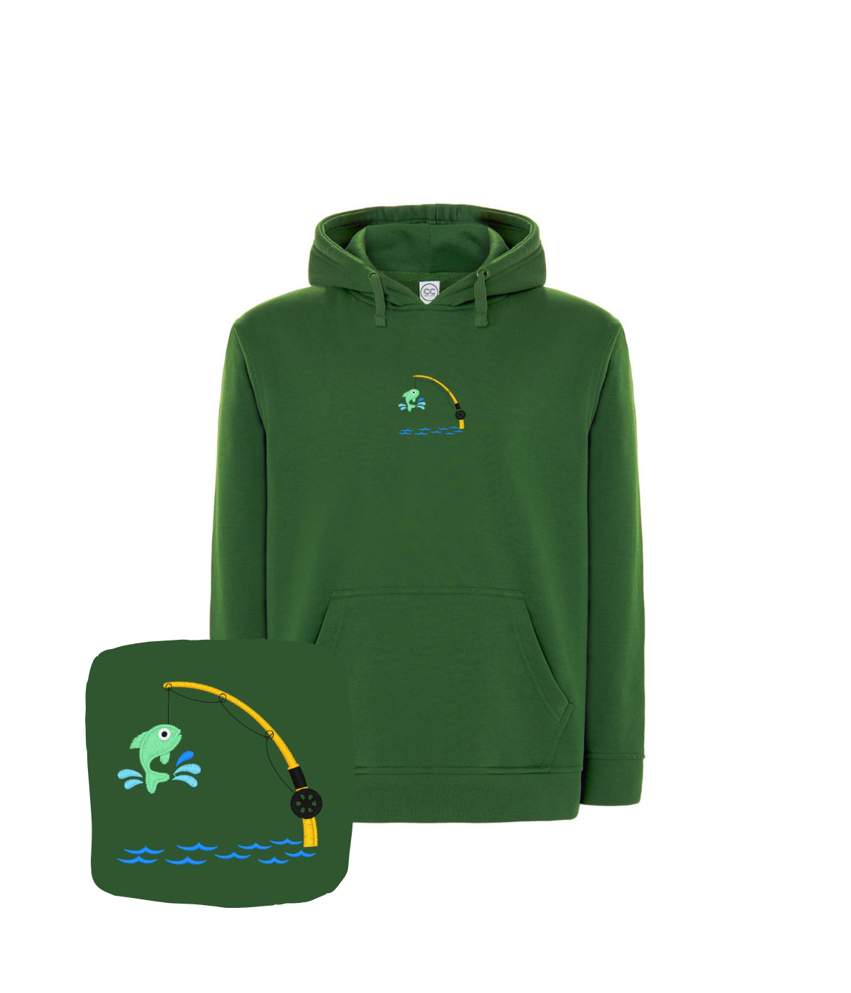 zielona bluza z haftem wędki