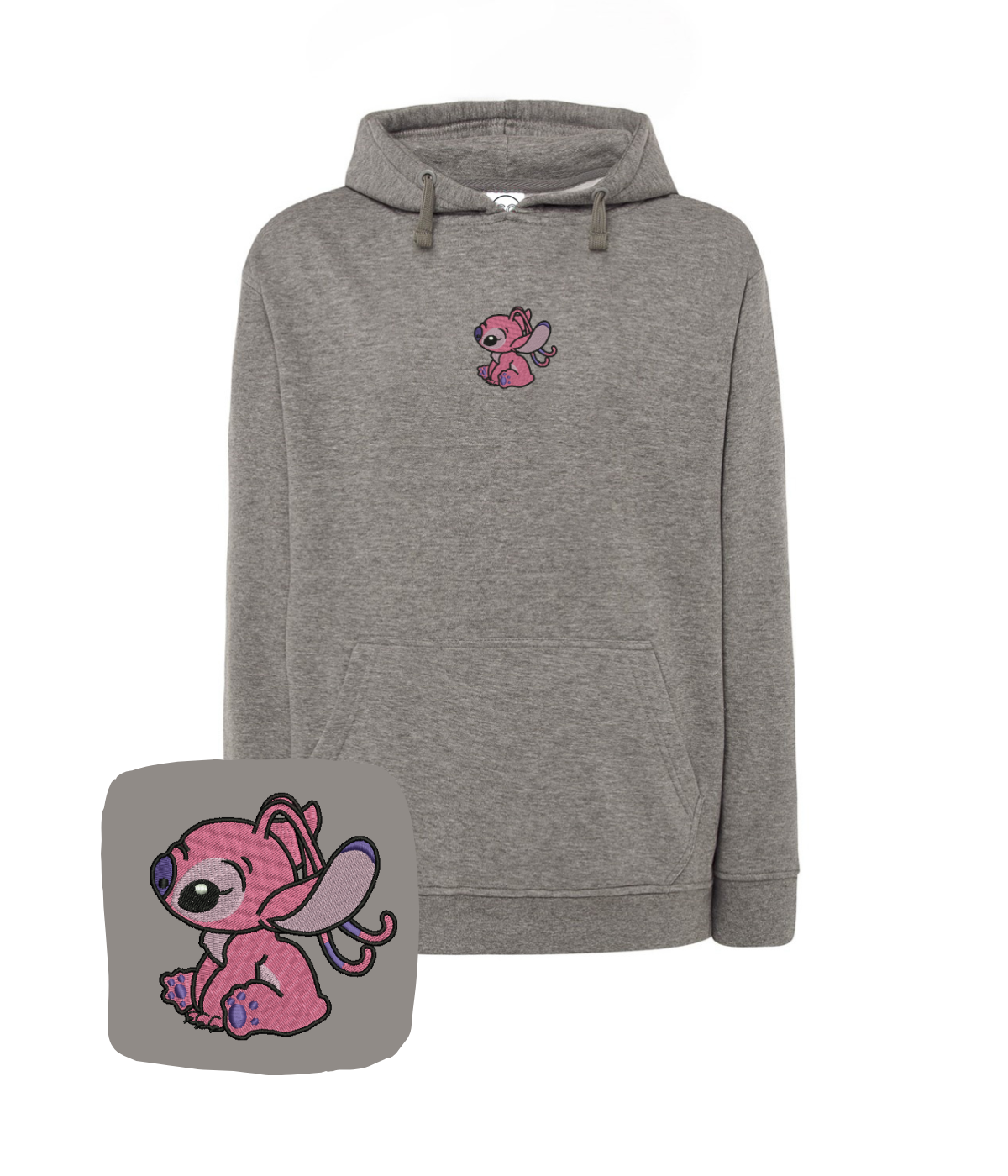 Blue hoodie with embroidered angel design, made by CustomClothes.pl, featuring detailed stitching on the front.