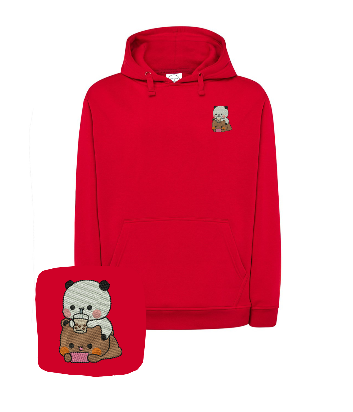 Blue hoodie with embroidered Bubu and Dudu characters from CustomClothes.pl, featuring playful designs on the front.