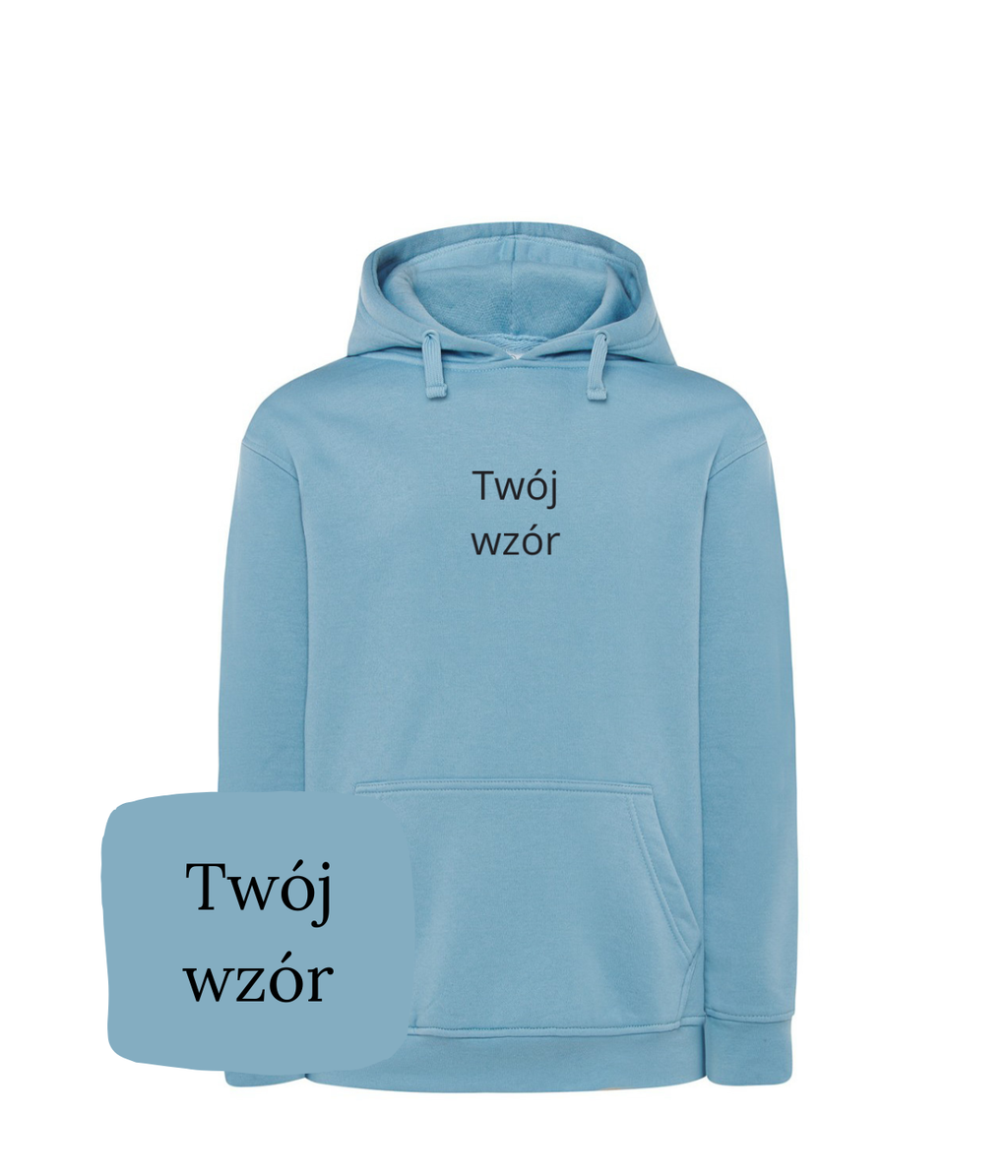 Gray personalized hoodie from CustomClothes.pl with custom embroidered design based on your photo, casual and comfortable fit.
