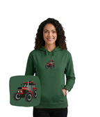 Green hoodie with tractor embroidery, casual style by CustomClothes.pl, featuring detailed tractor design on the front.