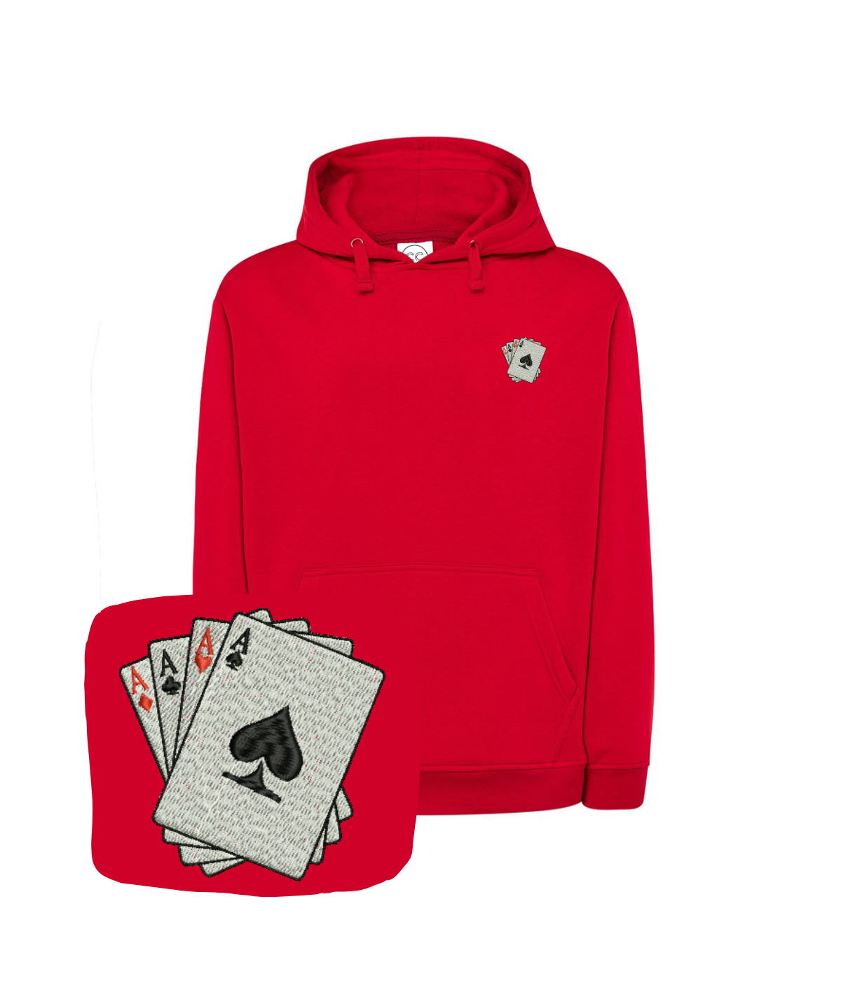 Colorful embroidered sweatshirt with card theme from CustomClothes.pl, featuring artistic patchwork and detailed embroidery.