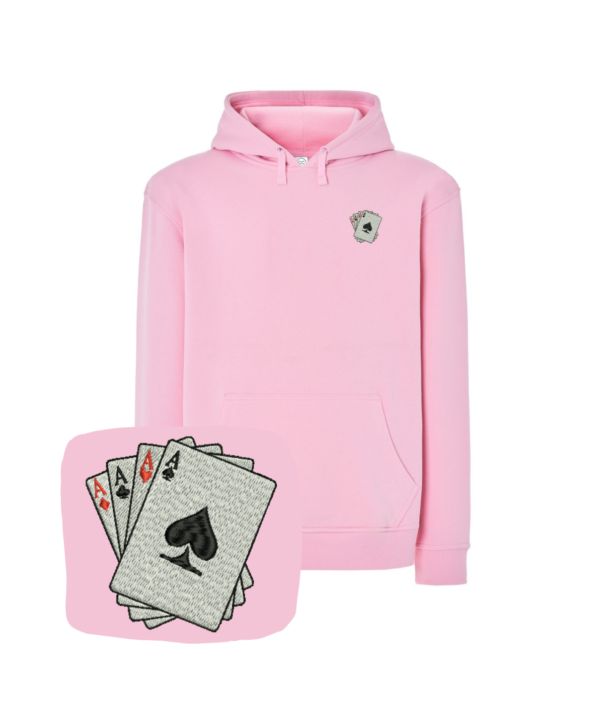 Green bluza with embroidered card suit pattern, casual sweatshirt from CustomClothes.pl featuring detailed sewn design.